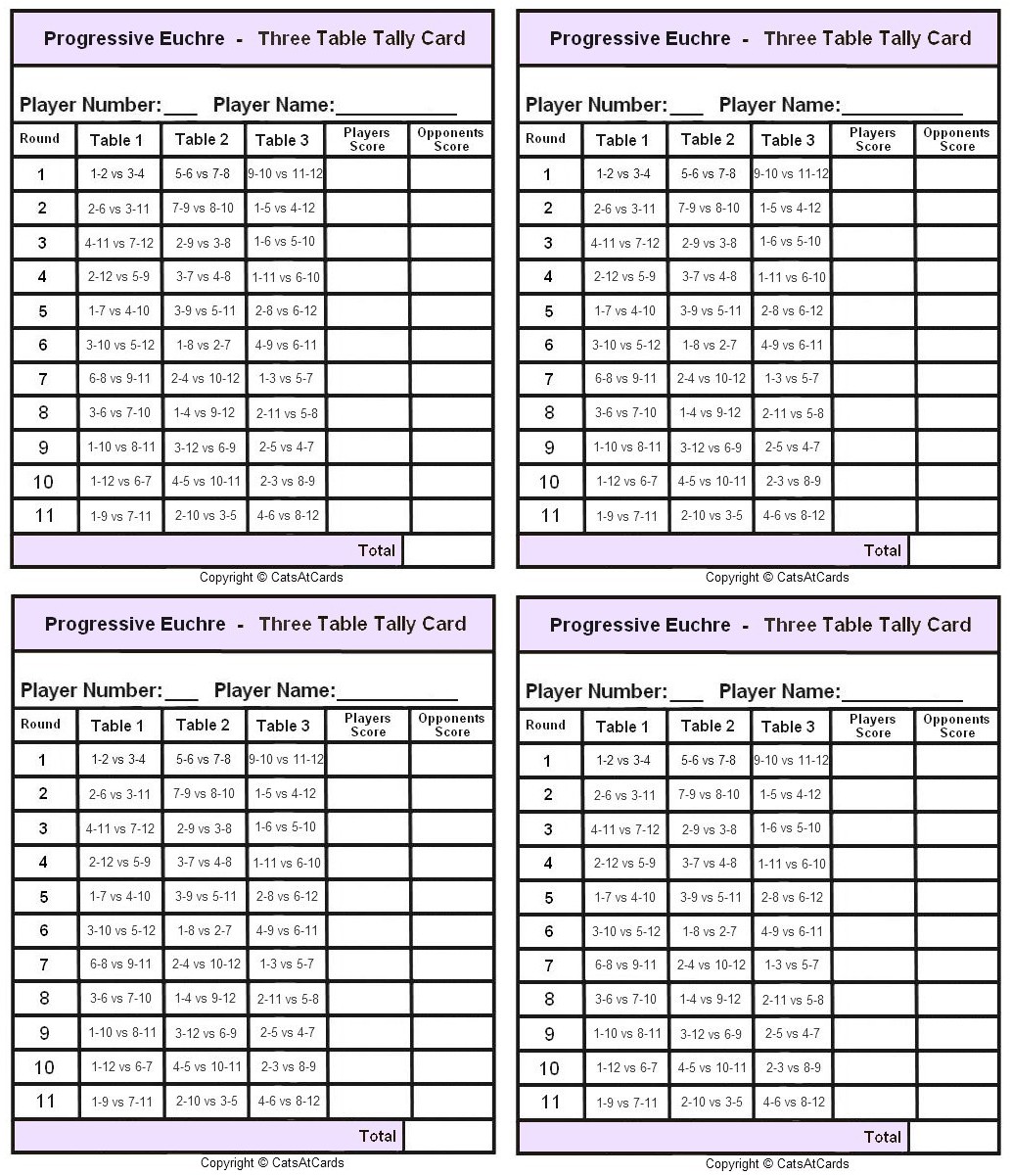 Printable Euchre Tally Cards For 8 Players