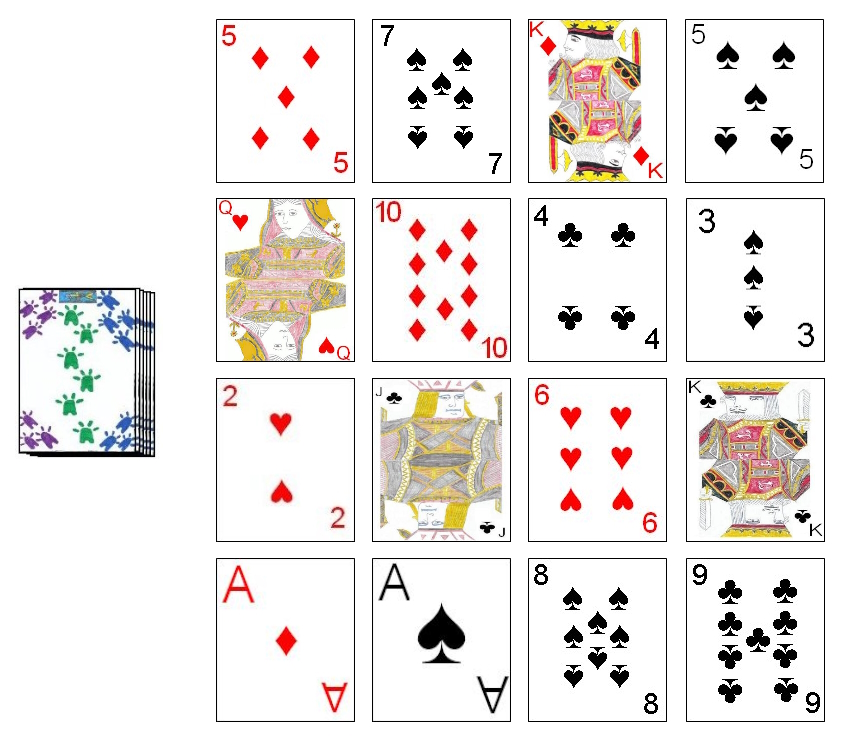 Example layout in the solitaire game Fifteens