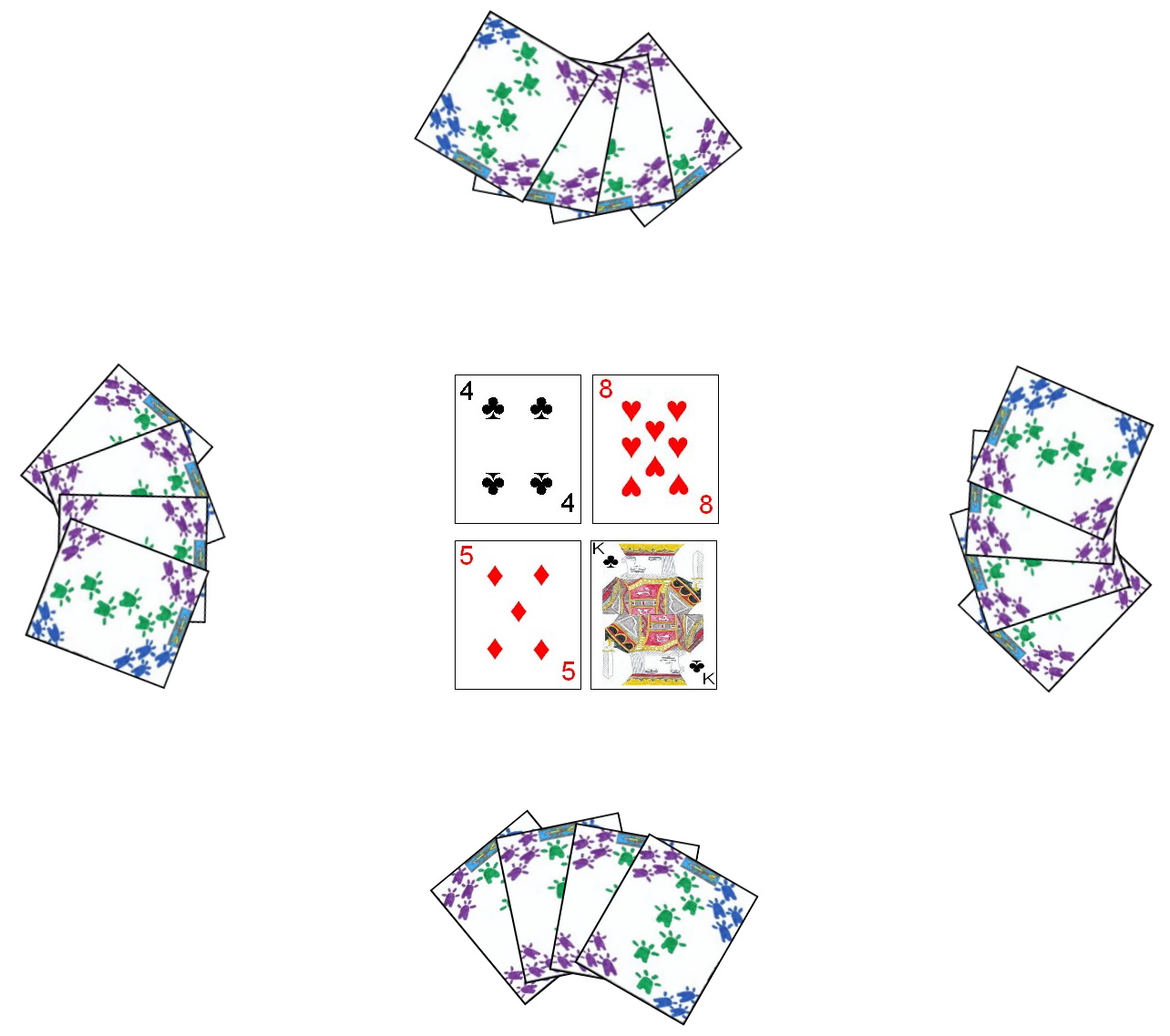 Example of initial setup in four player Partnership Cassino