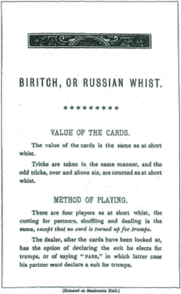 First page from Biritch, or Russian Whist