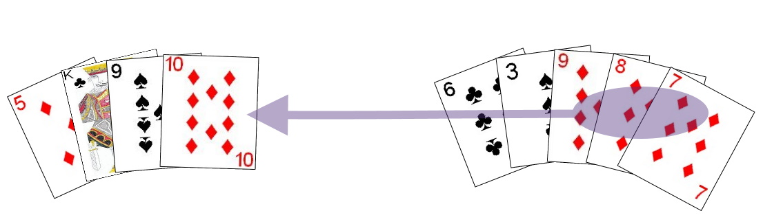 Example of one tableau pile in Stonewall Solitaire