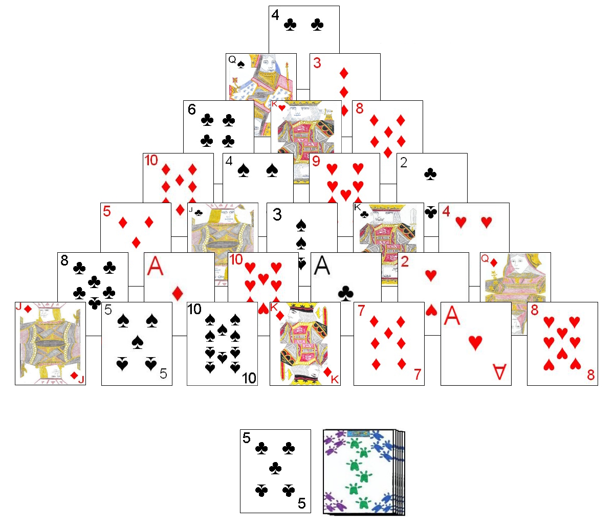 Example initial setup for Pyramid Solitaire