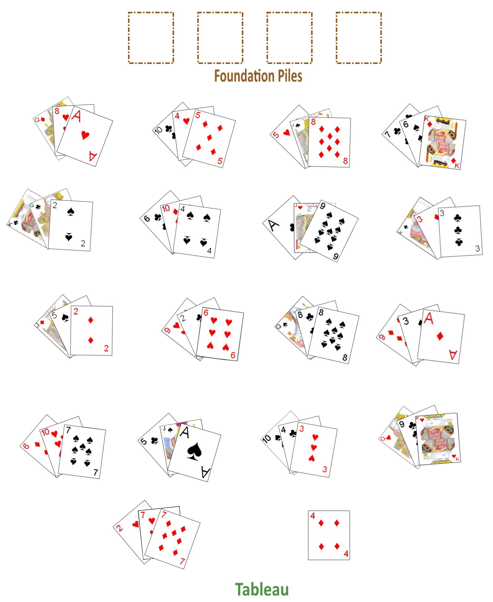 Example inital setup for La Belle Lucie solitaire